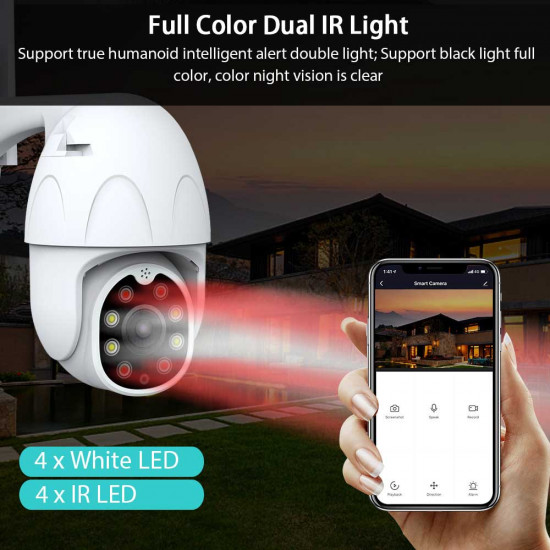 Tuya outdoor 1080p wireless PT dome security camera dual light system