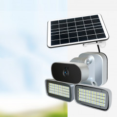 Solar powered outdoor security floodlight 1080p wireless camera w microwave radar