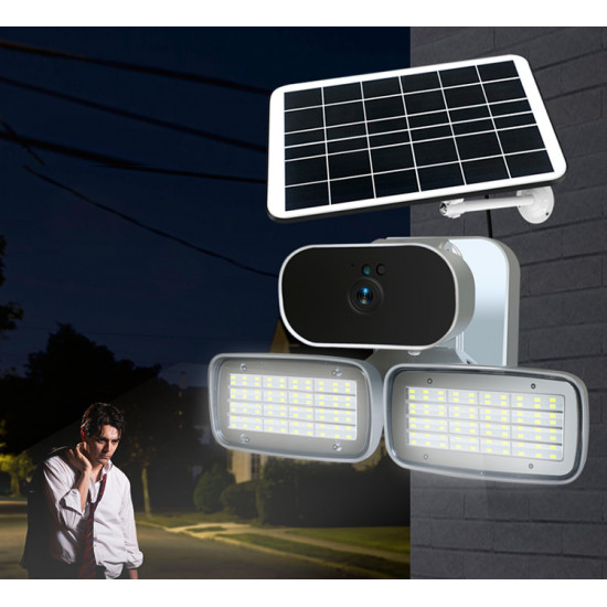 Solar powered outdoor security floodlight 1080p wireless camera w microwave radar