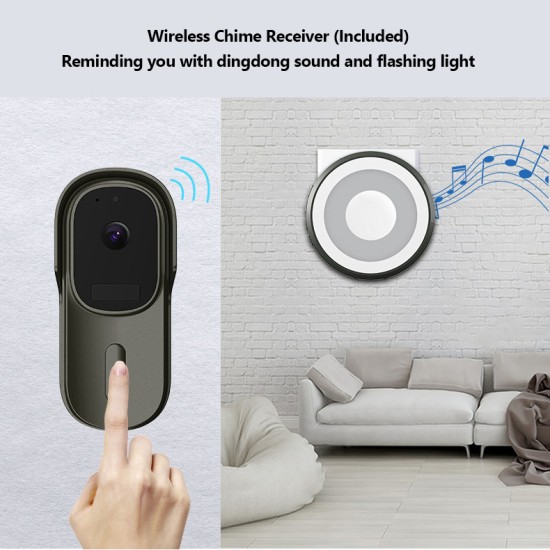 Outdoor Wireless 1080p Smart Doorbell w Battery Tuya App