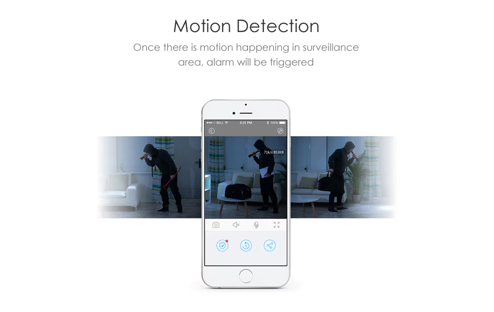 Motion detection - once there is motion happening in surveillance area, alarm will be triggered.