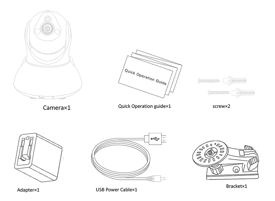 package items included in wireless pan/tilt 1080p security camera