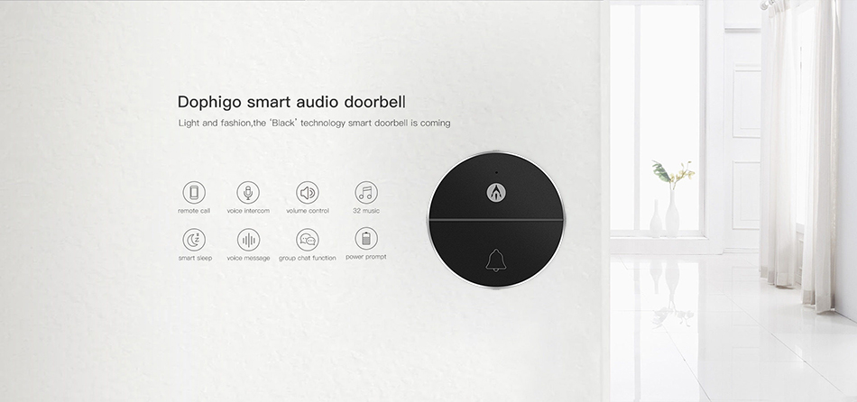 DophiGo smart audio doorbell, light and fashion, the "top notch" technology smart doorbell is coming. Features including remote call, voice intercom, volume control, 32 music, smart sleep, voice message, group chat function, low power alert